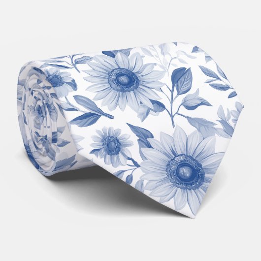 Rustic Floral Blue Sunflower Krawatte (Gerollt)