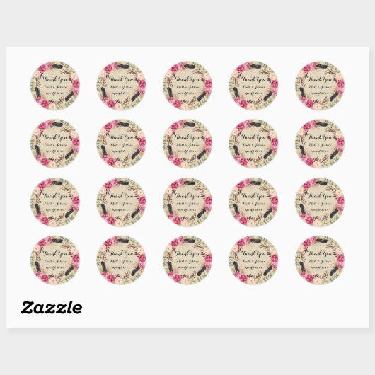 Rustic Floral Boho Hochzeit Vielen Dank Sticker (Blatt)