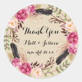 Rustic Floral Boho Hochzeit Vielen Dank Sticker
