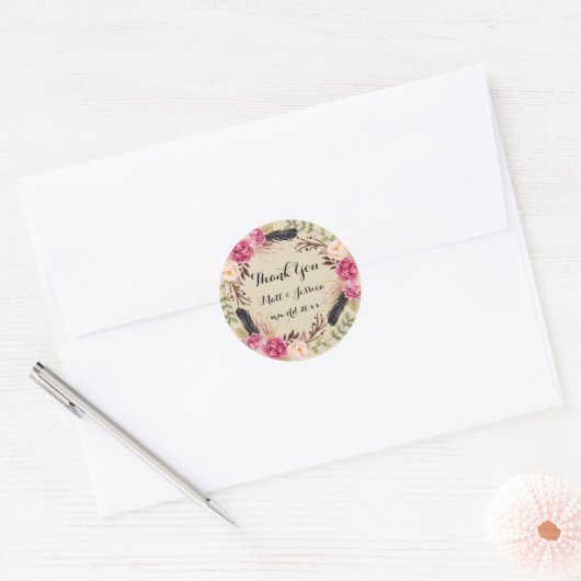 Rustic Floral Boho Hochzeit Vielen Dank Sticker (Umschlag)