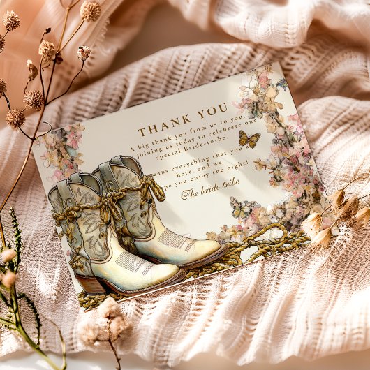 Rustic Floral Boots Bridal Shower Dankeskarte