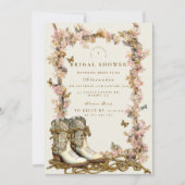 Rustic Floral Boots Bridal Shower Einladung (Vorderseite)