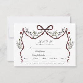 Rustic Floral Bow Wings RSVP Card Karte