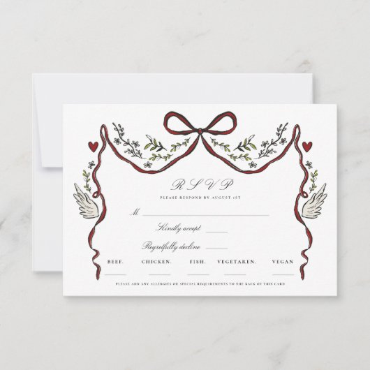 Rustic Floral Bow Wings RSVP Card Karte (Vorderseite)