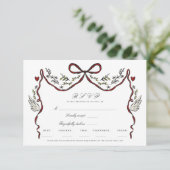 Rustic Floral Bow Wings RSVP Card Karte (Stehend Vorderseite)