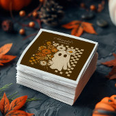 Rustic Floral Checkerboard Ghost 1st Birthday Serviette