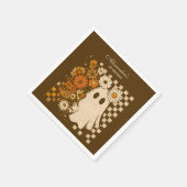 Rustic Floral Checkerboard Ghost 1st Birthday Serviette (Ecke)