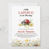 Rustic Floral Daisy A Little Ladybug Baby Shower Einladung (Vorderseite)