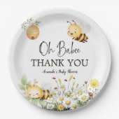 Rustic Floral Daisy Oh Babee Honey Bee Baby Shower Pappteller (Vorderseite)