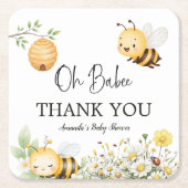 Rustic Floral Daisy Oh Babee Honey Bee Baby Shower Rechteckiger Pappuntersetzer (Vorderseite)