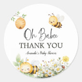 Rustic Floral Daisy Oh Babee Honey Bee Baby Shower Runder Aufkleber (Vorderseite)