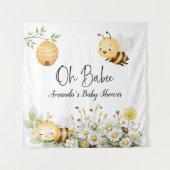 Rustic Floral Daisy Oh Babee Honey Bee Baby Shower Wandteppich (Vorderseite)
