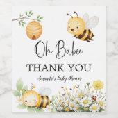 Rustic Floral Daisy Oh Babee Honey Bee Baby Shower Weinetikett (Einzelnes Label)