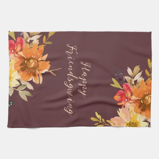 Rustic Floral Friendsgiving  Geschirrtuch (Horizontal)