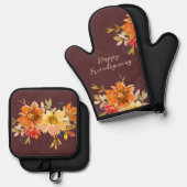 Rustic Floral Friendsgiving Ofenhandschuh & Topflappen-Set (Vorderseite/Rückseite)