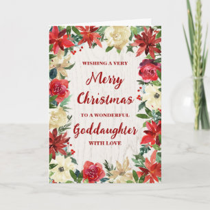 Rustic Floral Godtochter Frohe Weihnachten Karte