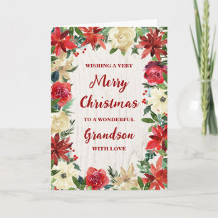 Rustic Floral Grandson Frohe Weihnachten Karte