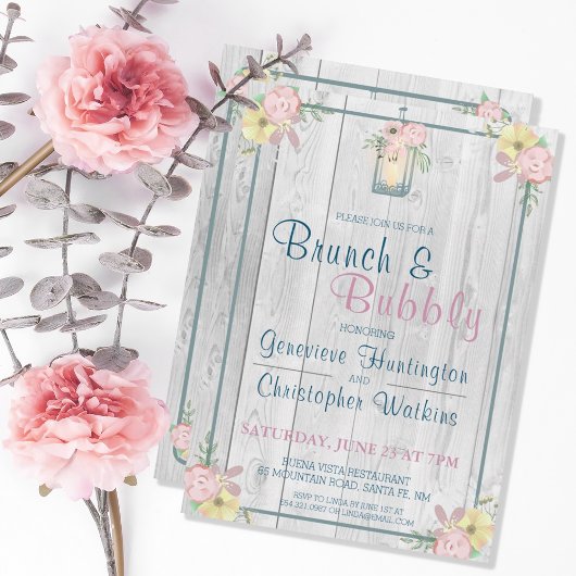 RUSTIC FLORAL GRAY BARNWOOD COUPLES BRIDAL BRUNCH EINLADUNG
