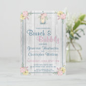 RUSTIC FLORAL GRAY BARNWOOD COUPLES BRIDAL BRUNCH EINLADUNG (Stehend Vorderseite)