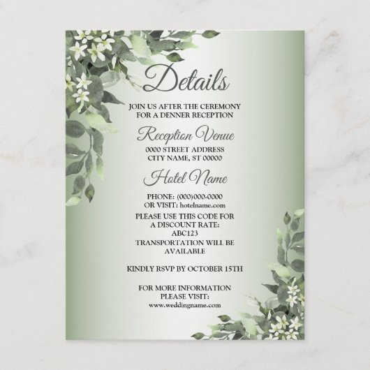 Rustic Floral Greenery Eucalyptus Leaves Details Begleitkarte (Vorderseite)