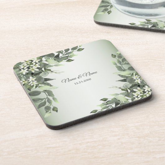 Rustic Floral Greenery Eucalyptus Leaves Getränkeuntersetzer (Linke Seite)