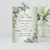 Rustic Floral Greenery Eucalyptus Leaves Save The Date (Stehend Vorderseite)