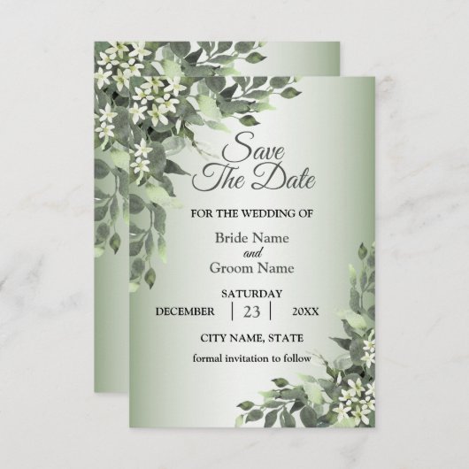 Rustic Floral Greenery Eucalyptus Leaves Save The Date (Vorne/Hinten)