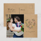 Rustic Floral Heart Wedding Foto Script Vielen Dan Postkarte (Vorne/Hinten)
