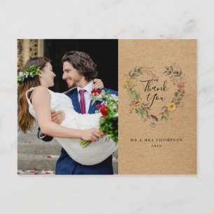 Rustic Floral Heart Wedding Foto Script Vielen Dan Postkarte