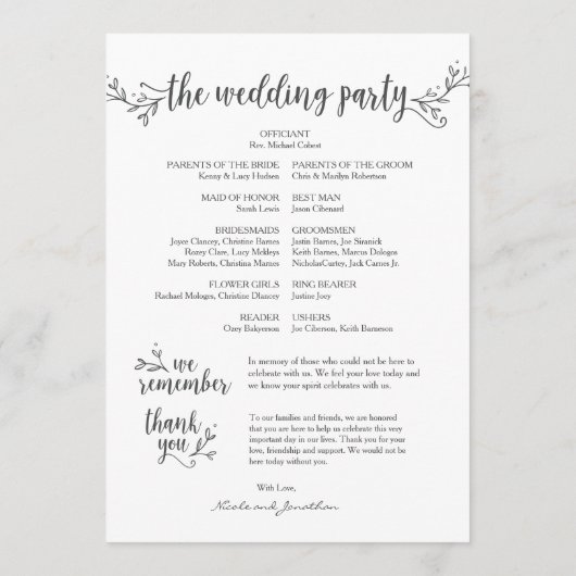 Rustic Floral Hochzeitsprogramm 12x18 Design Programm (Rückseite)