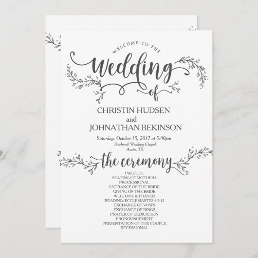 Rustic Floral Hochzeitsprogramm 12x18 Design Programm (Vorne/Hinten)