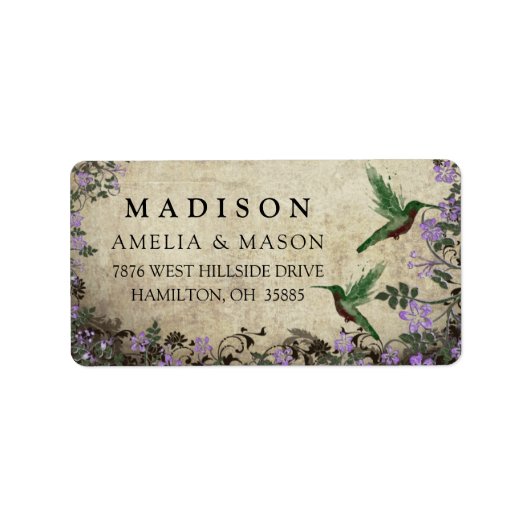 Rustic Floral Hummingbirds Address Label Adressaufkleber (Vorne)