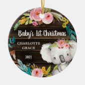 Rustic Floral Koala Baby's First Christmas Keramik Ornament (Vorne)