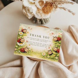 Rustic Floral Lady Bug 1st Birthday Dankeskarte
