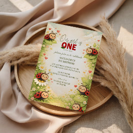 Rustic Floral Lady Bug 1st Birthday Einladung