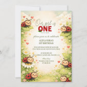 Rustic Floral Lady Bug 1st Birthday Einladung (Vorderseite)