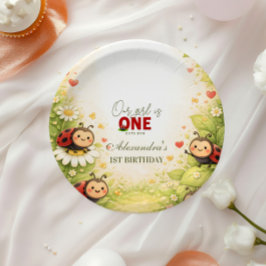 Rustic Floral Lady Bug 1st Birthday Pappteller
