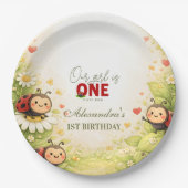 Rustic Floral Lady Bug 1st Birthday Pappteller (Vorderseite)