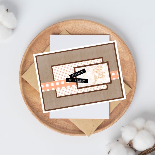 Rustic Floral Light Orange Birthday Karte