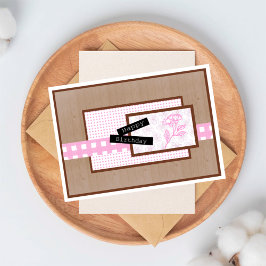 Rustic Floral Light Pink Birthday Karte