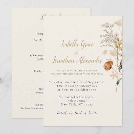 Rustic Floral Minimalist Wedding Invitation Einladung (Vorne/Hinten)
