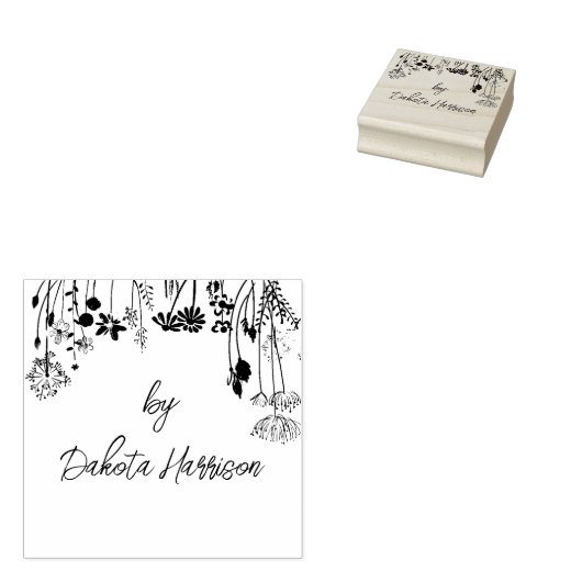 Rustic Floral Modern Script Custom Name Signature Gummistempel (Stempel)