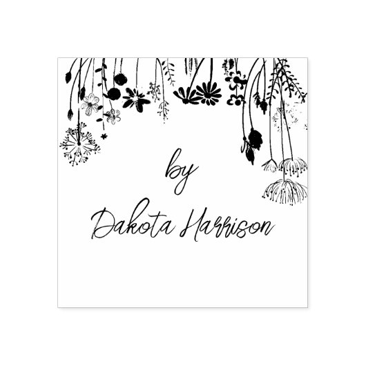 Rustic Floral Modern Script Custom Name Signature Gummistempel (Prägung)