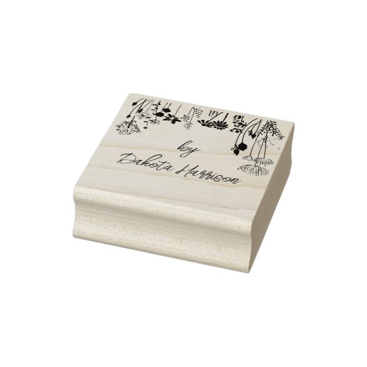 Rustic Floral Modern Script Custom Name Signature Gummistempel (Stempel)
