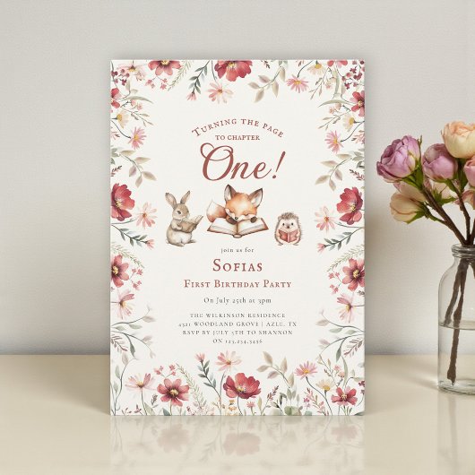 Rustic Floral next chapter first birthday Einladung