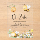Rustic Floral Oh Babee Honey Bee Baby Shower Acryleinladungen (Vorderseite)