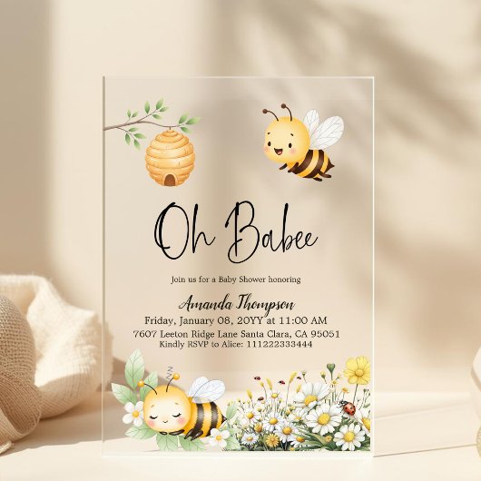 Rustic Floral Oh Babee Honey Bee Baby Shower Acryleinladungen