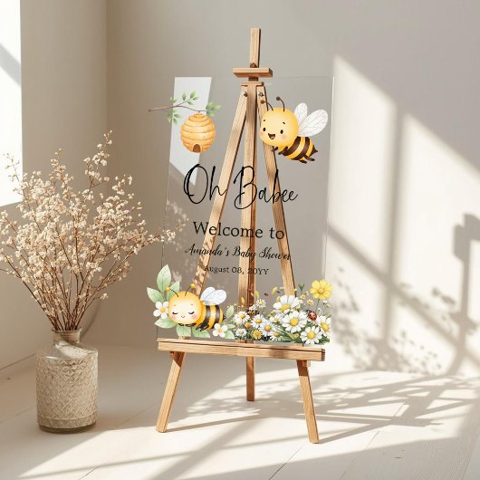 Rustic Floral Oh Babee Honey Bee Baby Shower Acrylschild