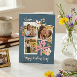 Rustic Floral Photo Collage Mother's Day Karte<br><div class="desc">Give Mom a gift that feels as warm as a summer afternoon. This elegant Mother’s Day card features a beautiful three-photo collage, allowing you to showcase your favorite moments—from quiet hugs to playful walks in the meadow. Set against a sophisticated deep teal background, the design is accented with hand-drawn botanical...</div>