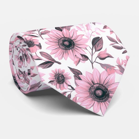 Rustic Floral Pink Sunflower  Krawatte (Gerollt)